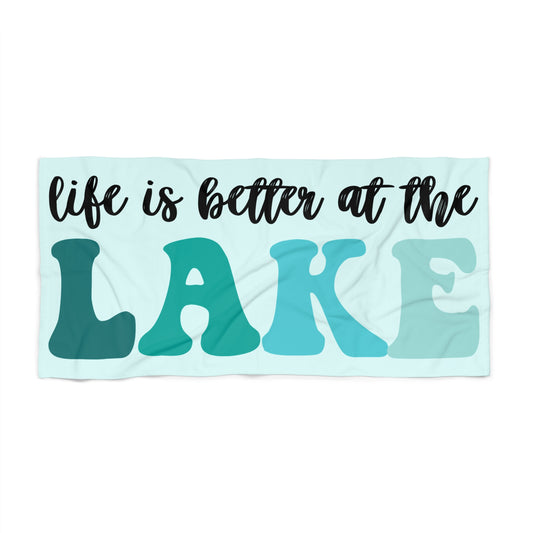 Beach Towel, "Life Is Better at the Lake" Retro Aqua Lake Vibes