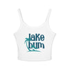 Lake Bum Tank Top – Women's Crop Spaghetti Strap, Palm & Cabin - Solid White Blend