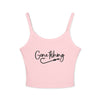 Gone Fishing Tank Top — Women's Spaghetti Strap Crop Tank - Solid Pink Blend
