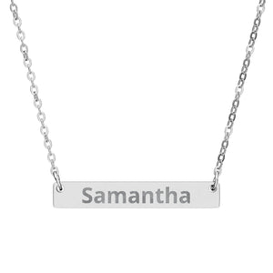 Personalized Horizontal Bar Necklace: Engraved Name Pendant