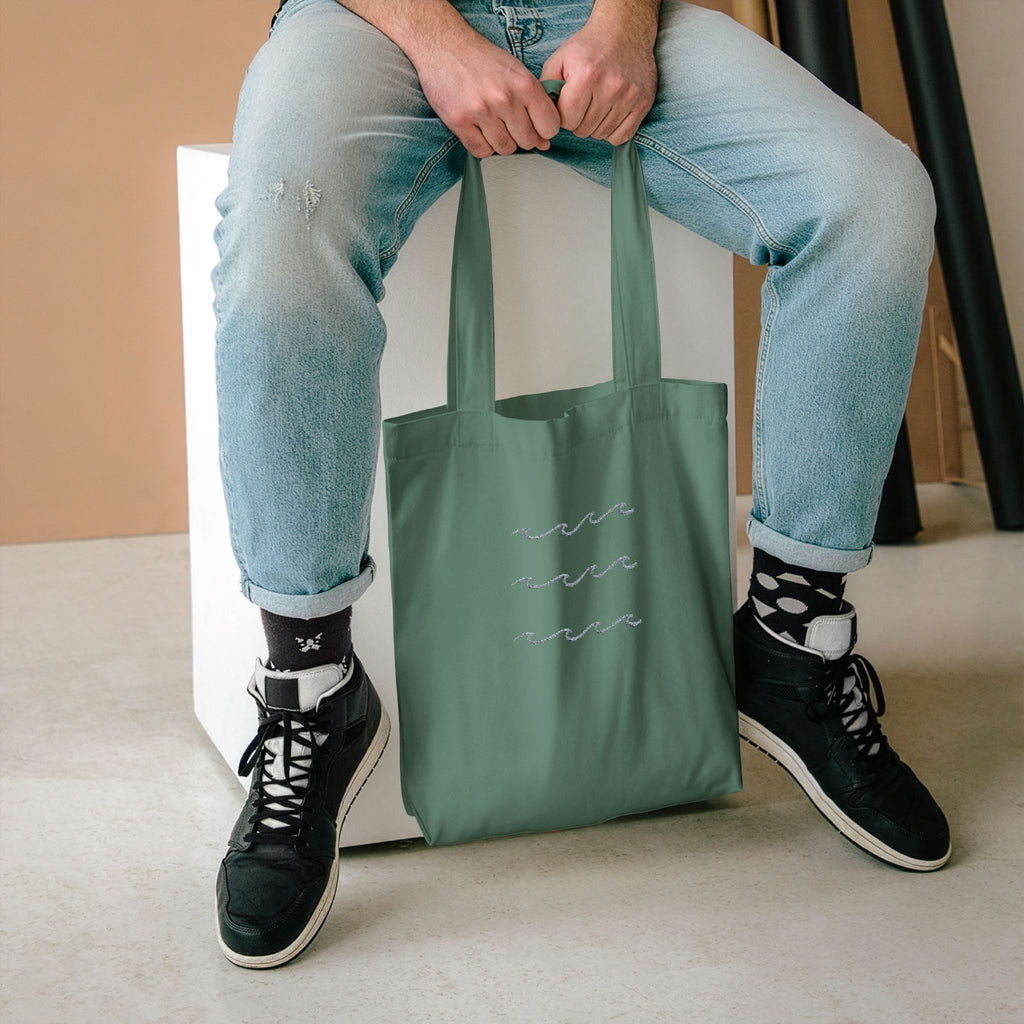 Embroidered Wave Pattern Tote Bag