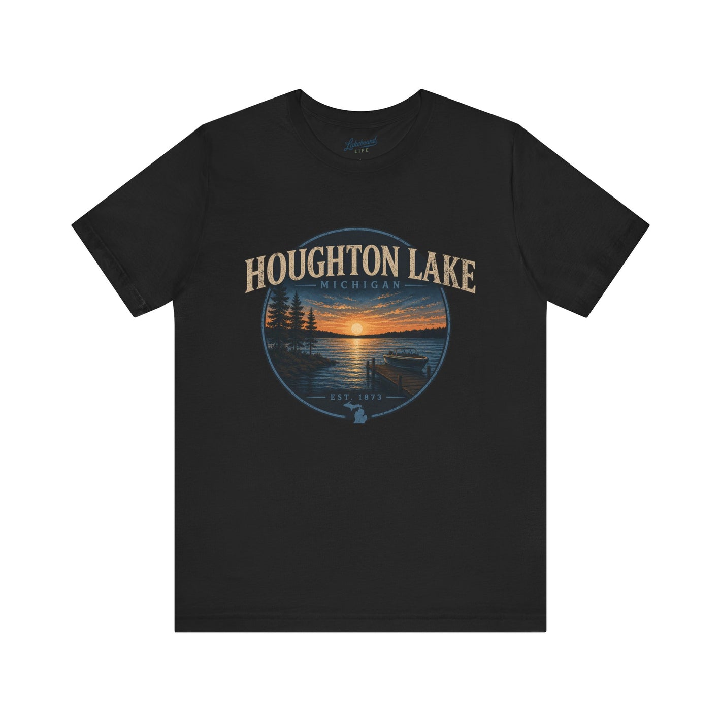 Houghton Lake Sunset Tee — Vintage Lakeside Fishing Shirt