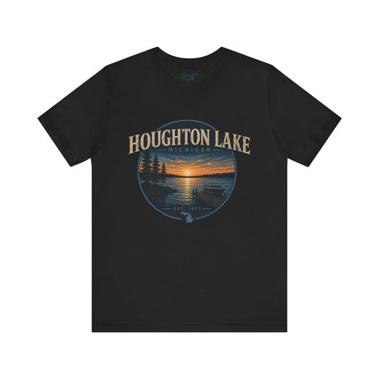 Houghton Lake Sunset Tee — Vintage Lakeside Fishing Shirt
