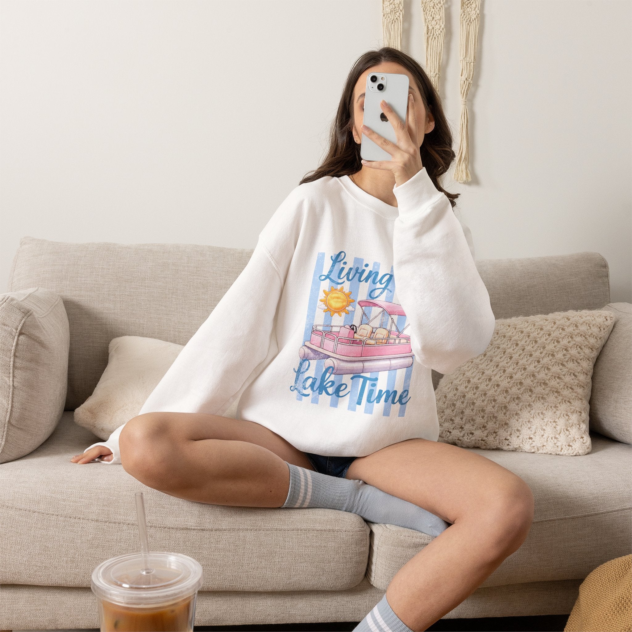 "Living on Lake Time" Pontoon Crewneck