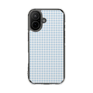 Blue Gingham Magnetic Clear Phone Case: Slim Impact Protective Cover