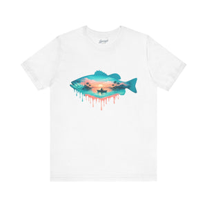 Sunset Fishing Tee: Dripping Fish Sunset Graphic T-Shirt