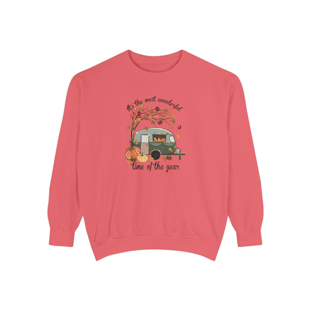 Fall Camper Crewneck with Autumn Cabin Illustration