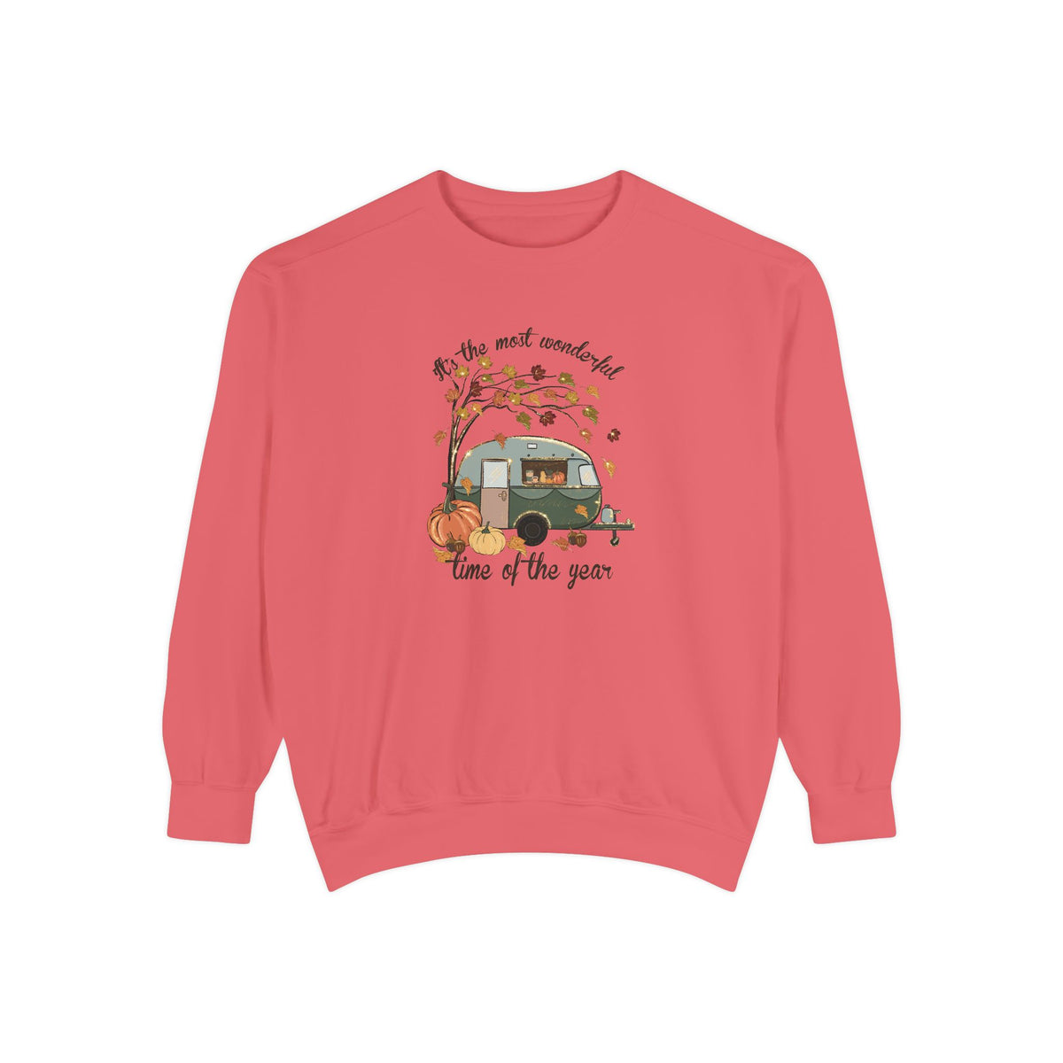 Fall Camper Crewneck with Autumn Cabin Illustration