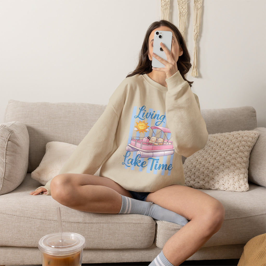 "Living on Lake Time" Pontoon Crewneck