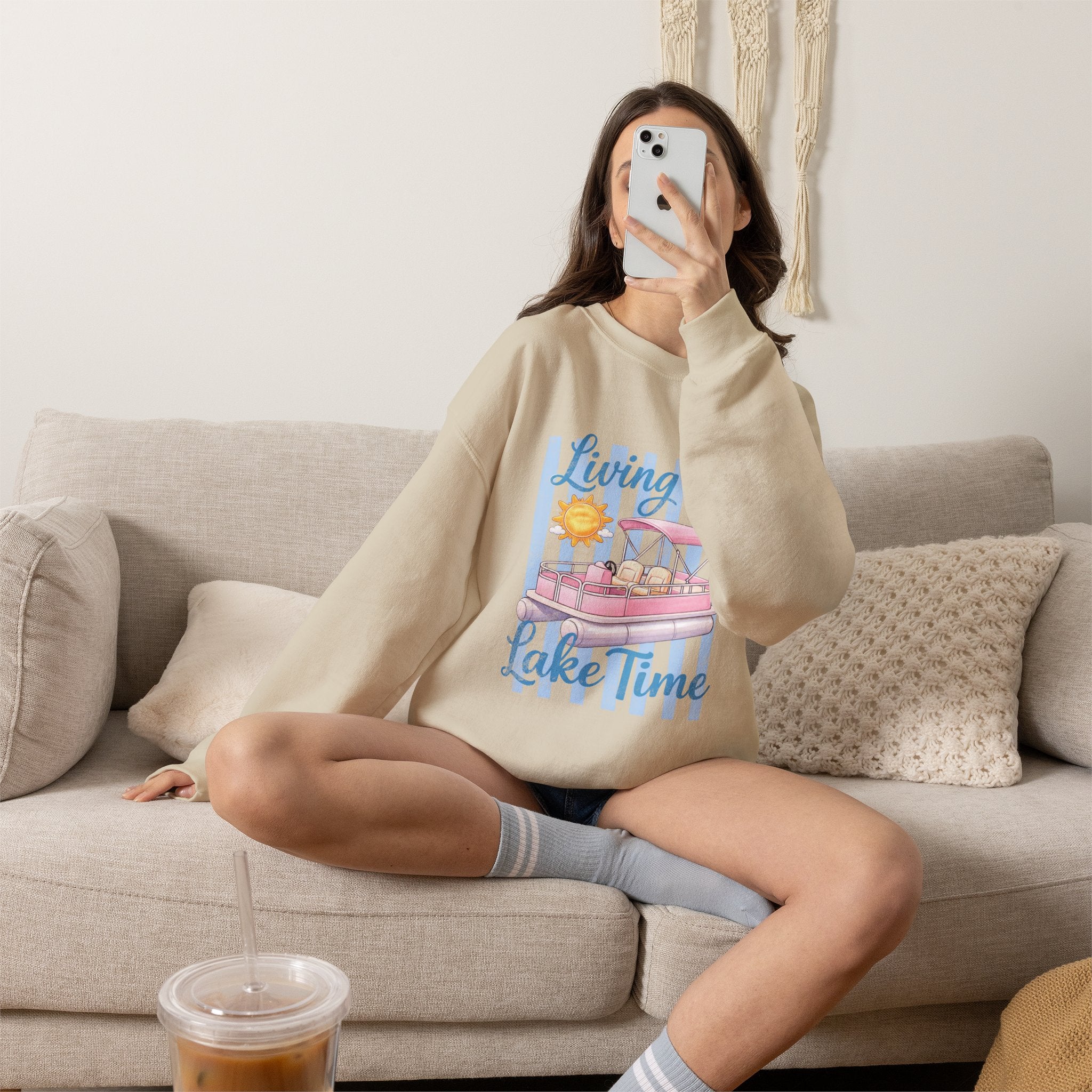 "Living on Lake Time" Pontoon Crewneck