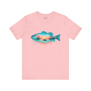 Sunset Fishing Tee: Dripping Fish Sunset Graphic T-Shirt