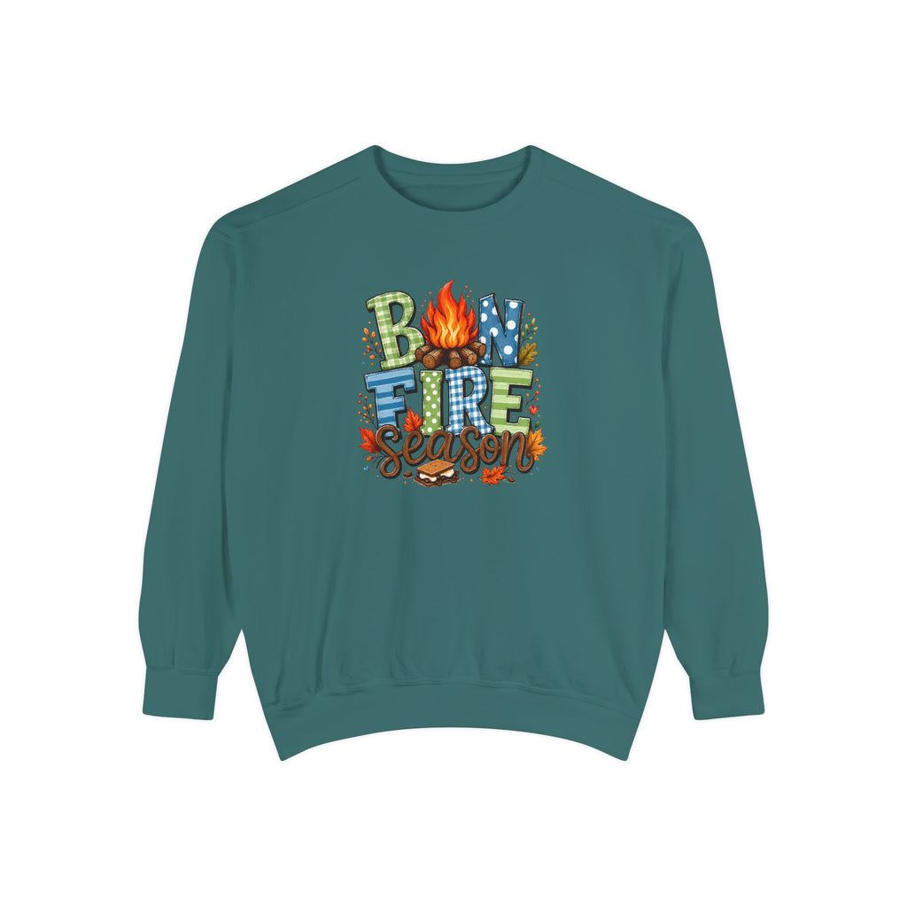 Bonfire Season Pullover with Hand-Drawn Flame Graphic