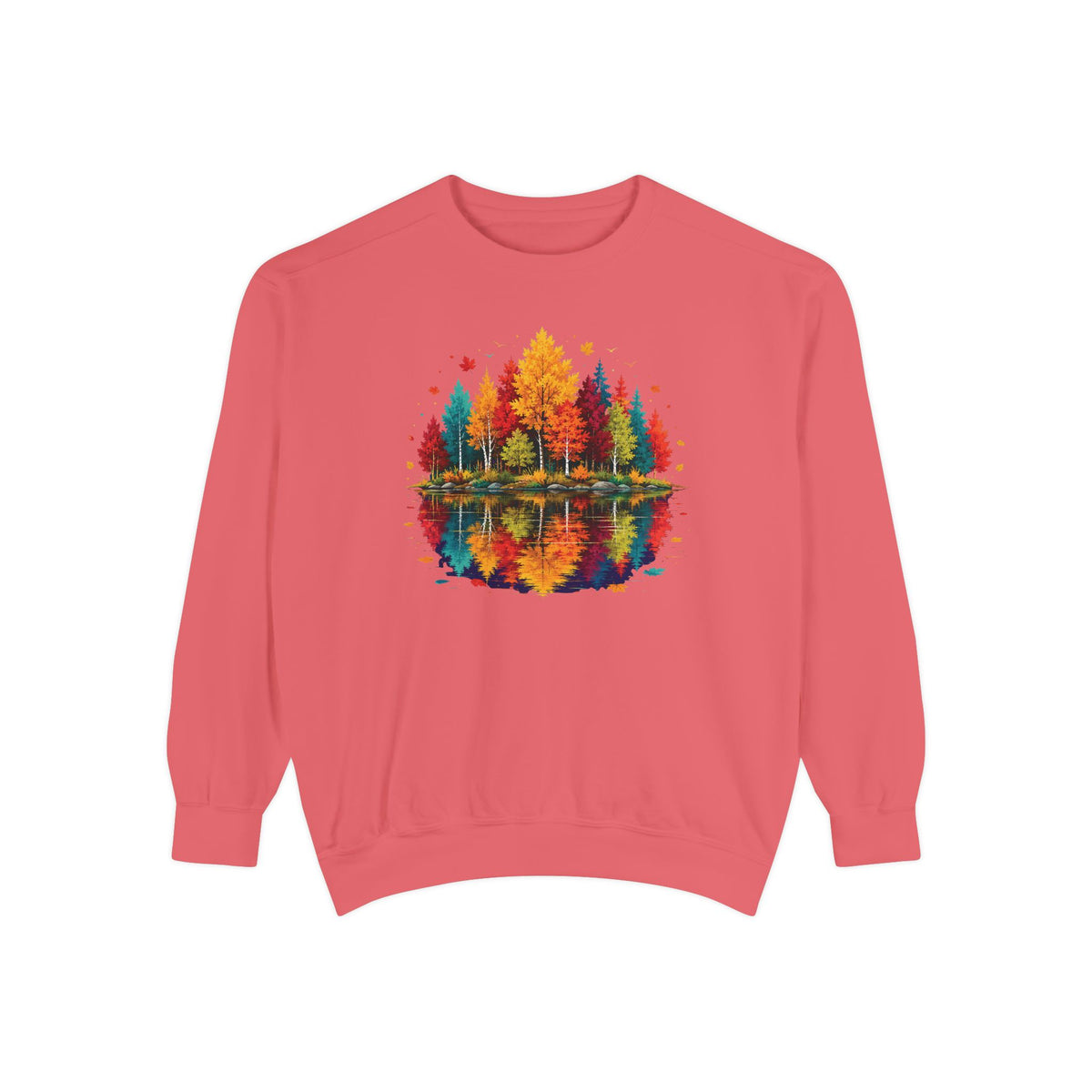 Autumn Lake Reflection Crewneck with Fall Tree Scene