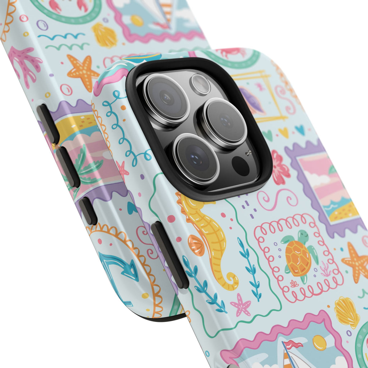 Seaside Patchwork Phone Case with Seahorses & Crabs