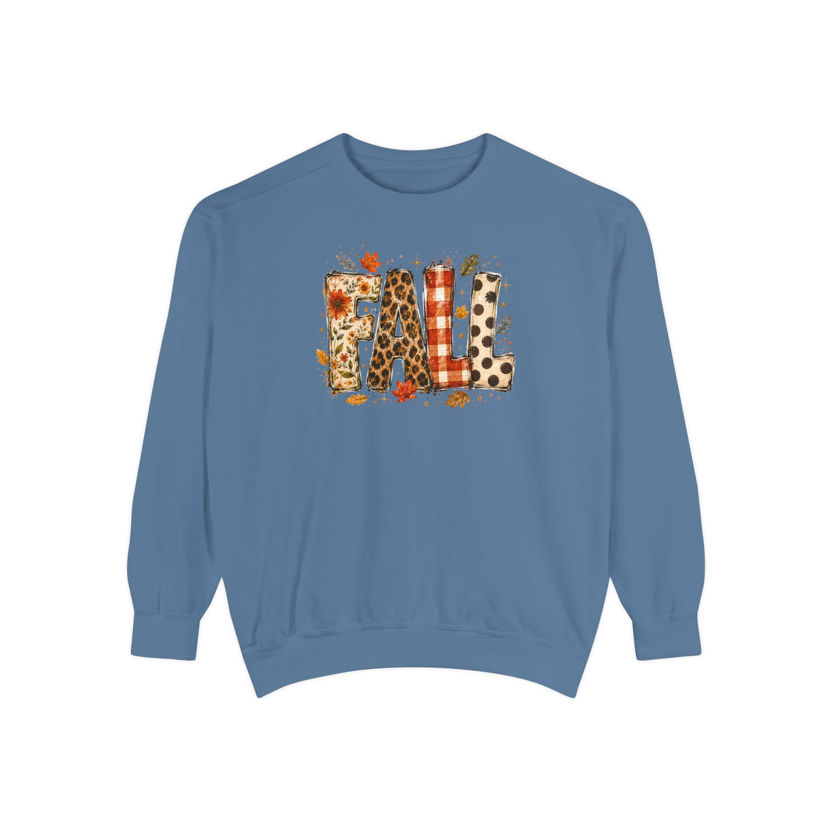 Fall Leopard Plaid Sweatshirt with Autumn Leaves Graphic