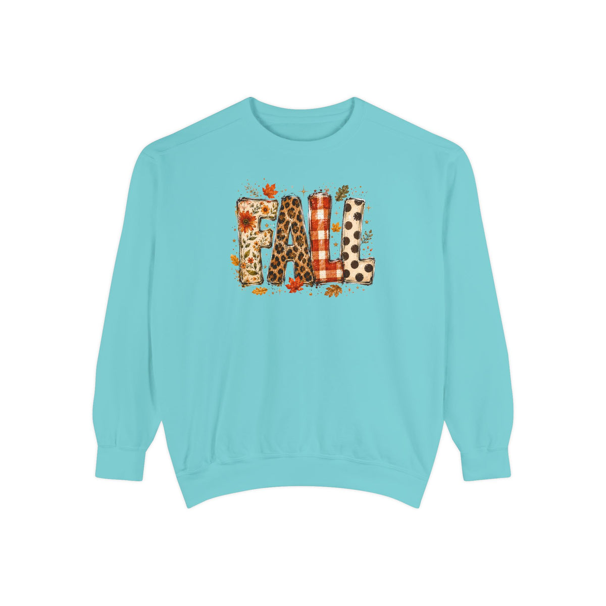 Fall Leopard Plaid Sweatshirt with Autumn Leaves Graphic