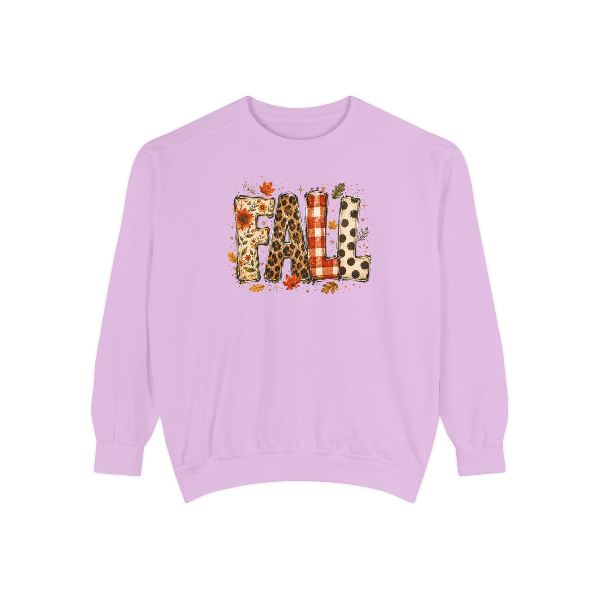 Fall Leopard Plaid Sweatshirt with Autumn Leaves Graphic