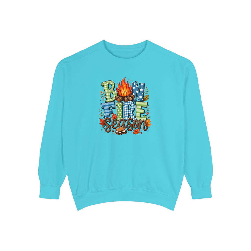 Bonfire Season Pullover with Hand-Drawn Flame Graphic