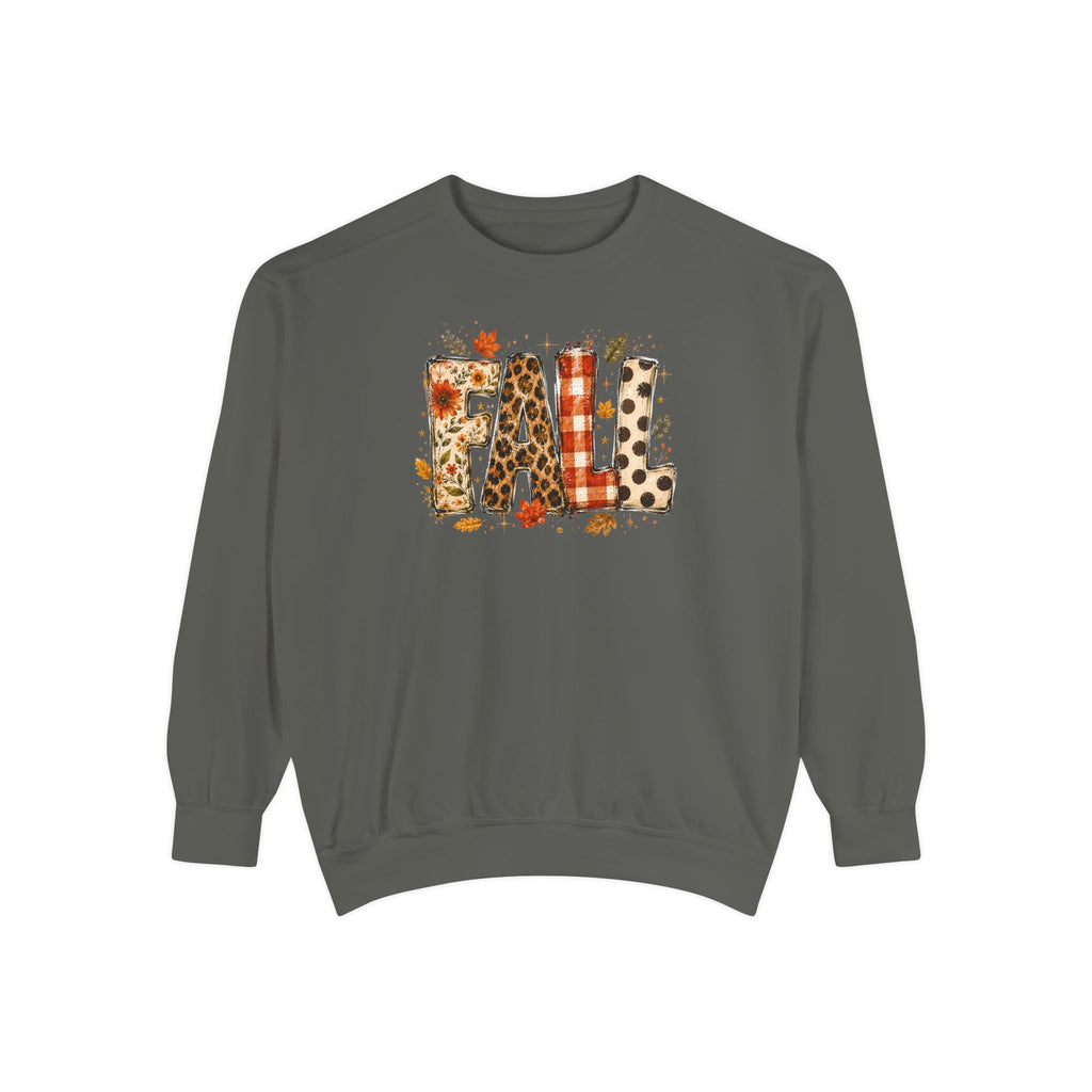 Fall Leopard Plaid Sweatshirt with Autumn Leaves Graphic