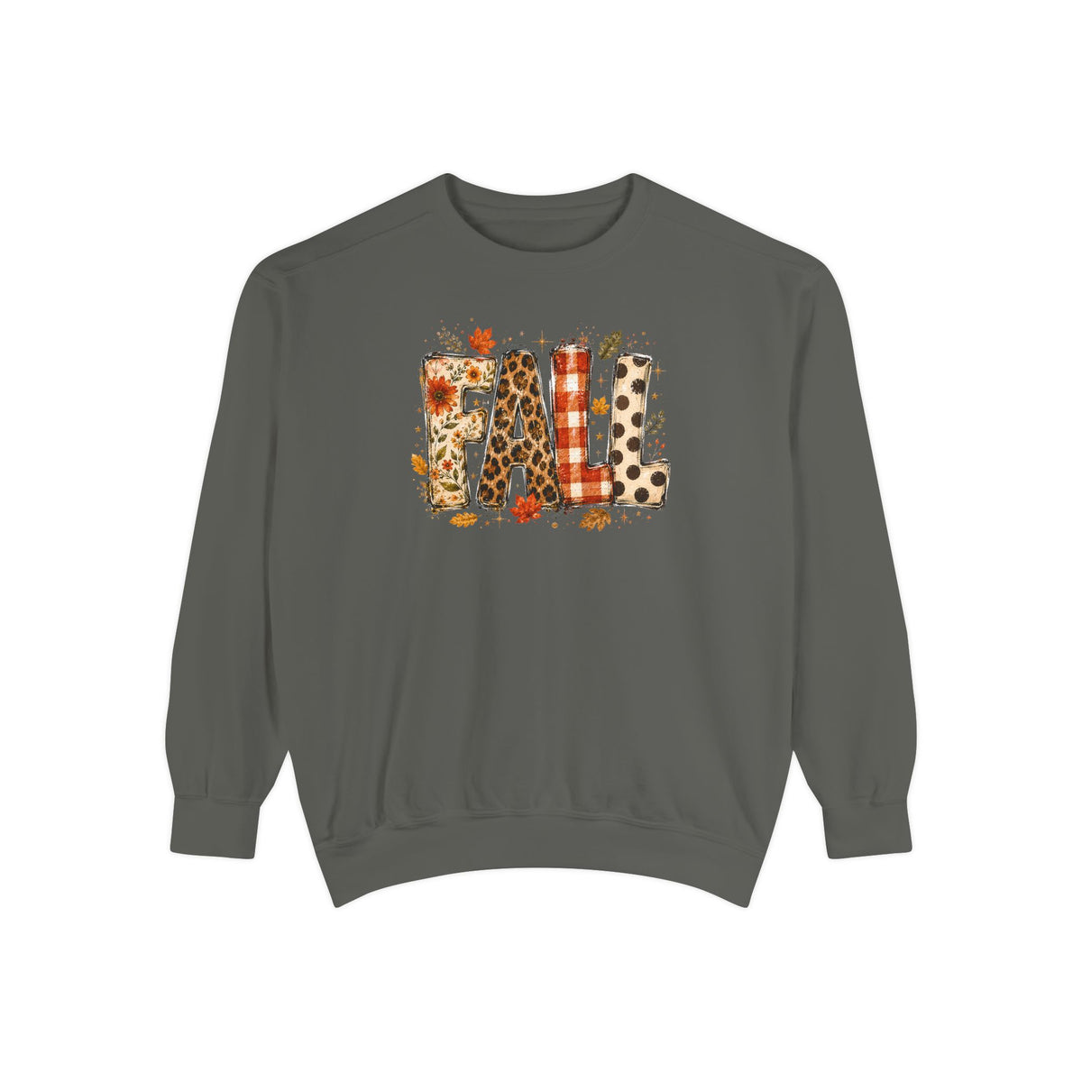 Fall Leopard Plaid Sweatshirt with Autumn Leaves Graphic