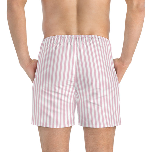 Striped Pink Swim Trunks — Classic Pastel Beach Shorts