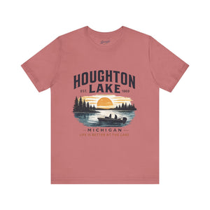 Houghton Lake Sunset Canoe T-Shirt: Life Is Better at the Lake