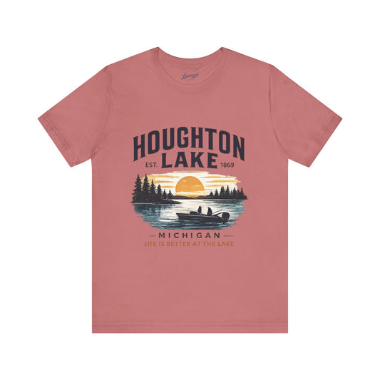 Houghton Lake Sunset Canoe T-Shirt — Life Is Better at the Lake