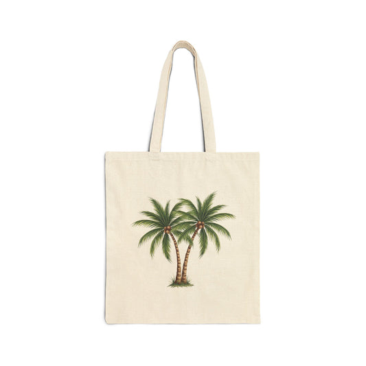 Palm Tree Canvas Tote Bag — Tropical Eco-Friendly Cotton Shopping Bag