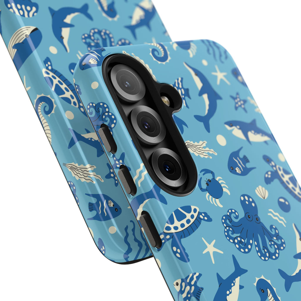 Blue Sea Animal Phone Case with Whales and Octopus