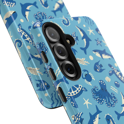 Blue Sea Animal Phone Case with Whales and Octopus