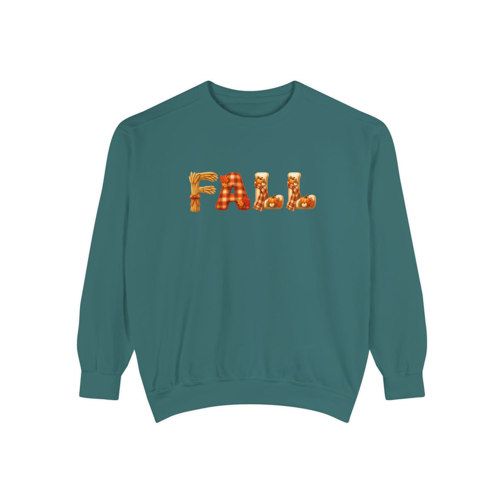Garment-Dyed FALL Crewneck with Leaf-Strewn Lettering