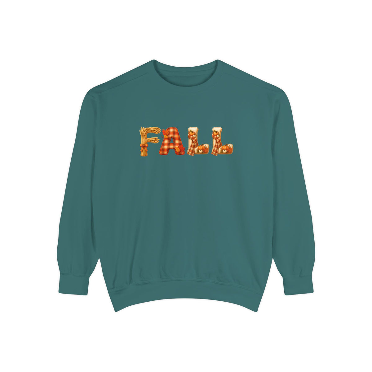 Garment-Dyed FALL Crewneck with Leaf-Strewn Lettering