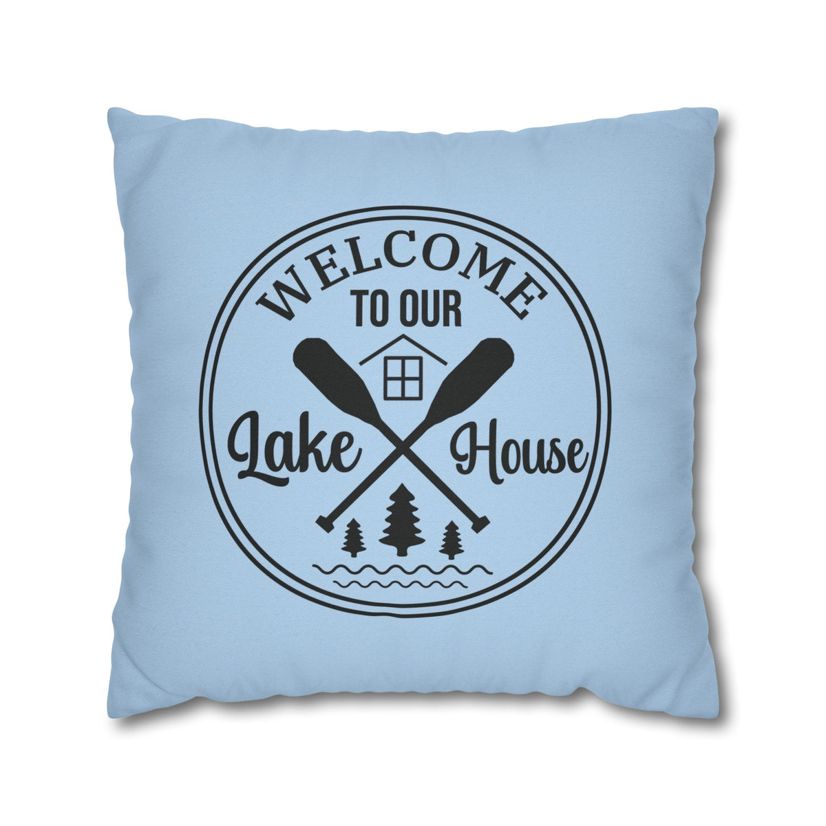 Lake House Welcome Pillow Cover in Sky Blue