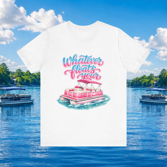 Whatever Floats Your Boat T-Shirt — Pink Pontoon Boat Graphic Tee