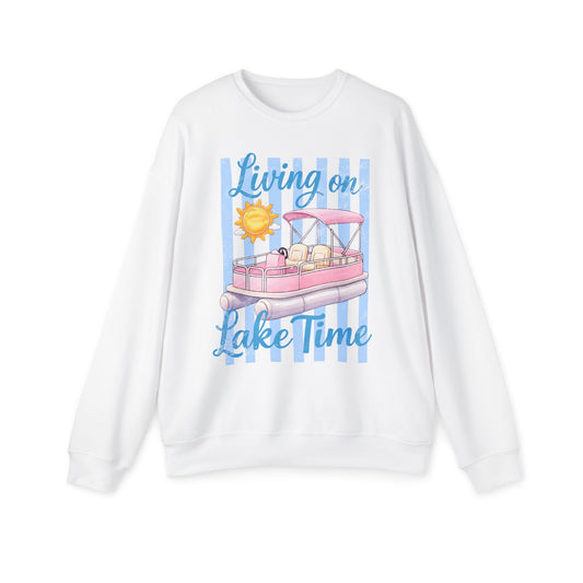 Lake Time Sweatshirt — "Living on Lake Time" Pontoon Boat Crewneck