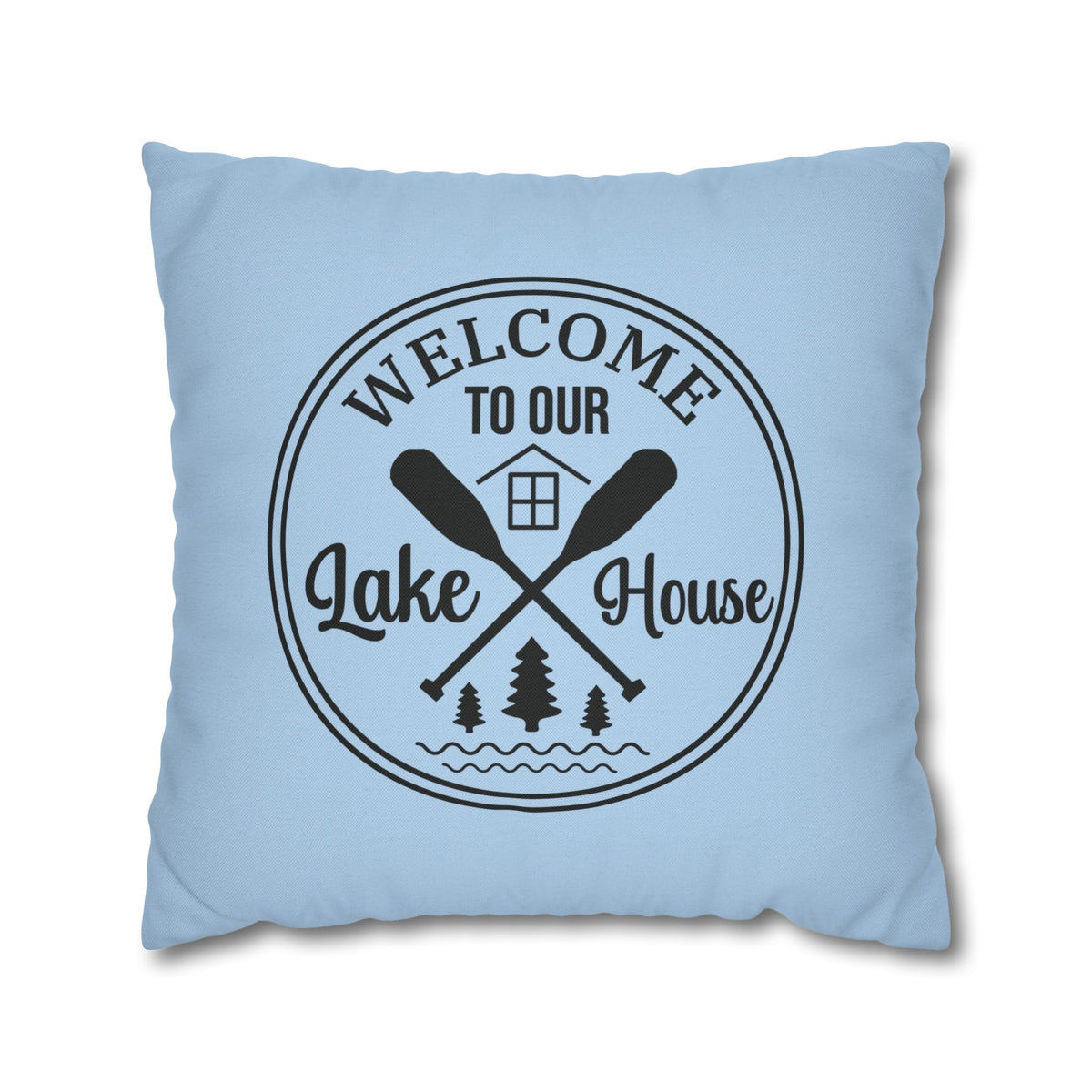 Lake House Welcome Pillow Cover in Sky Blue