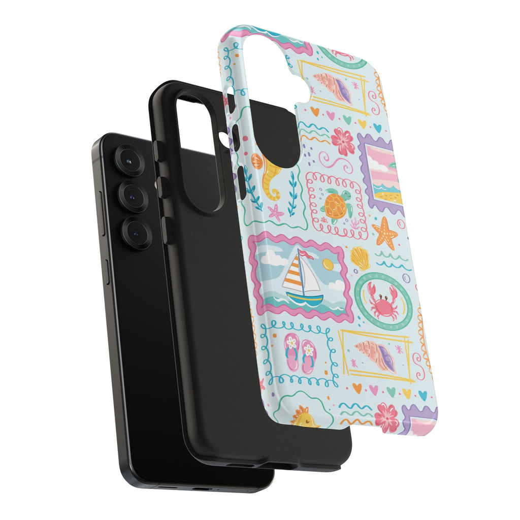 Seaside Patchwork Phone Case with Seahorses & Crabs