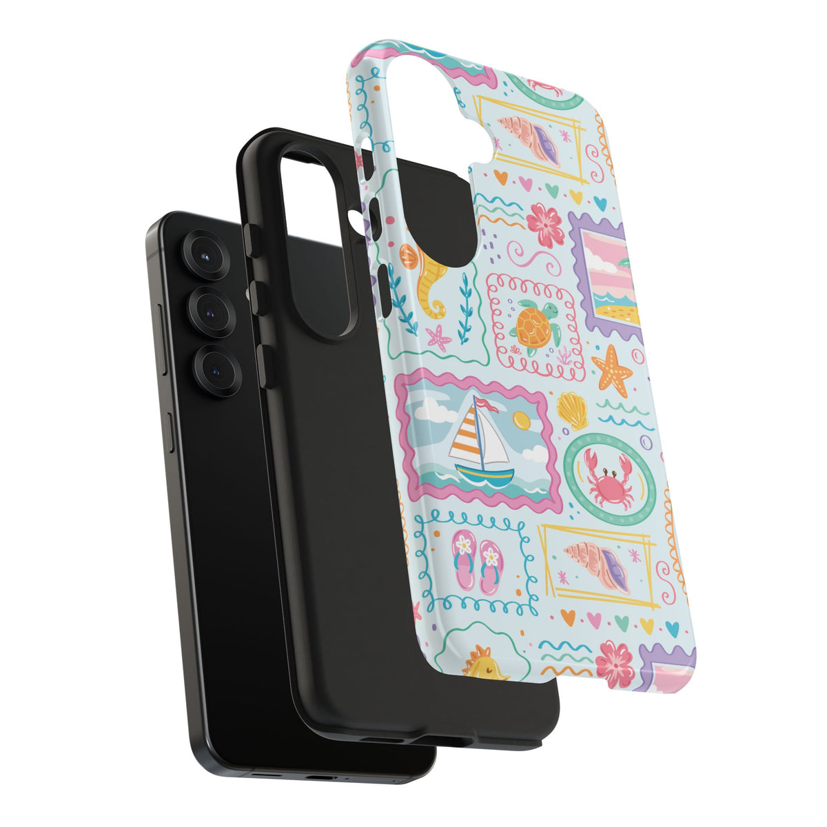 Seaside Patchwork Phone Case with Seahorses & Crabs