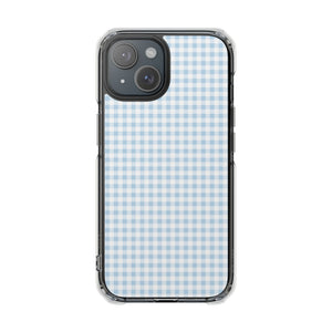 Blue Gingham Magnetic Clear Phone Case: Slim Impact Protective Cover