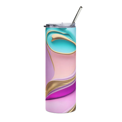 20oz Stainless Steel Tumbler — Pastel Marble Swirl with Gold Accents