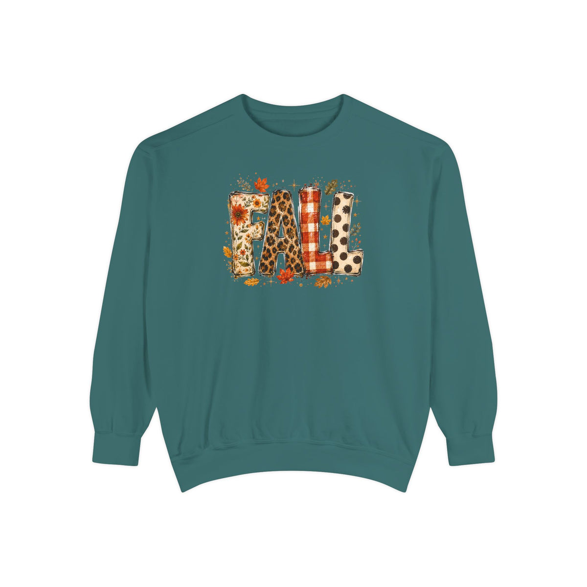 Fall Leopard Plaid Sweatshirt with Autumn Leaves Graphic