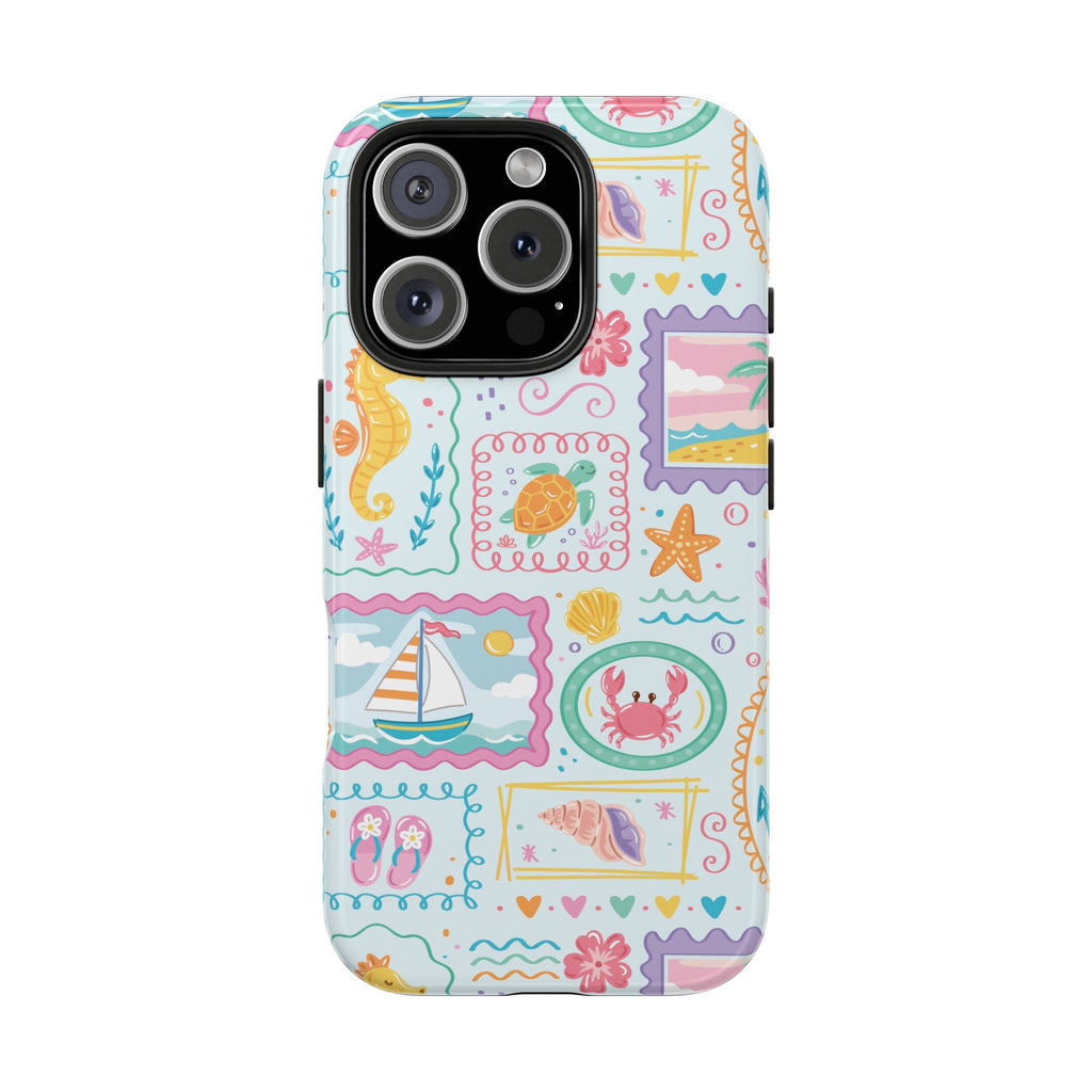 Seaside Patchwork Phone Case with Seahorses & Crabs