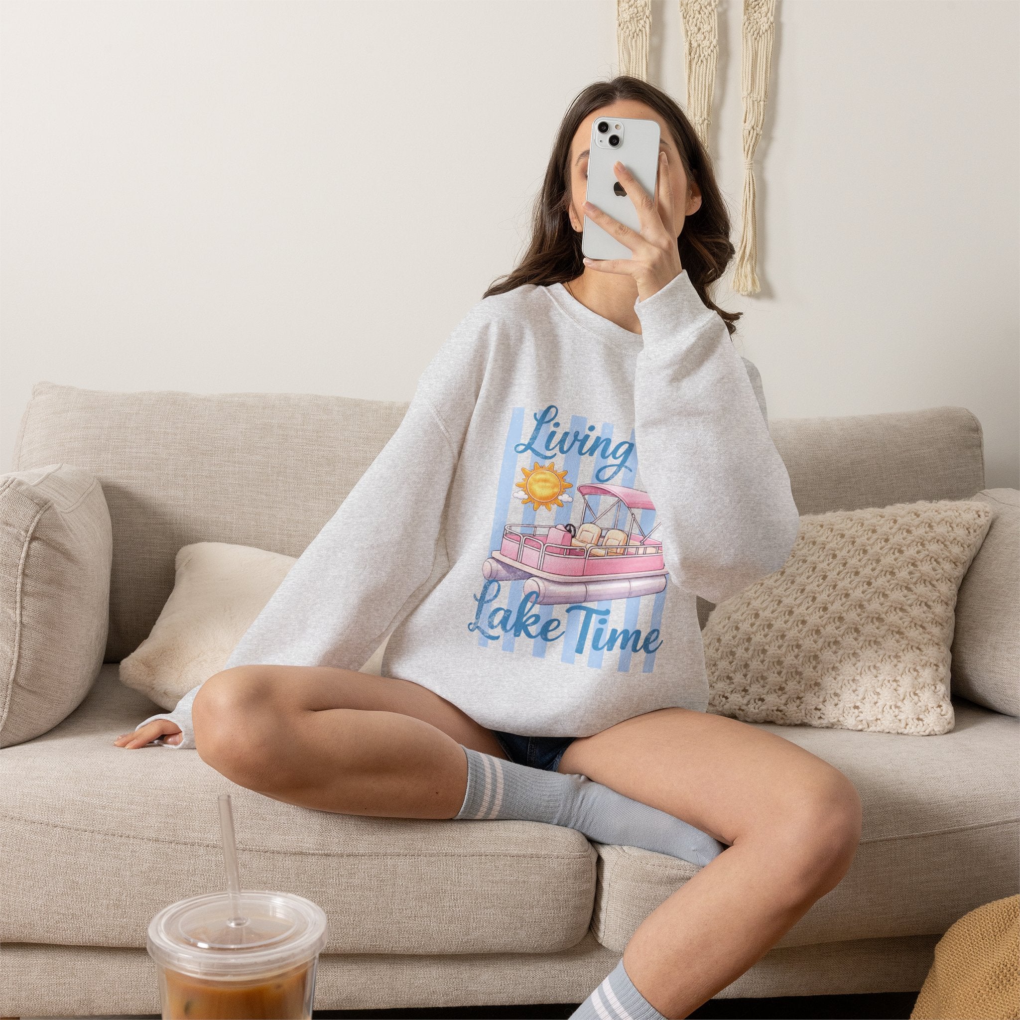 "Living on Lake Time" Pontoon Crewneck