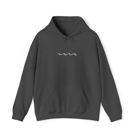 Wave Line Embroidered Hoodie: Minimalist Ocean Graphic Pullover