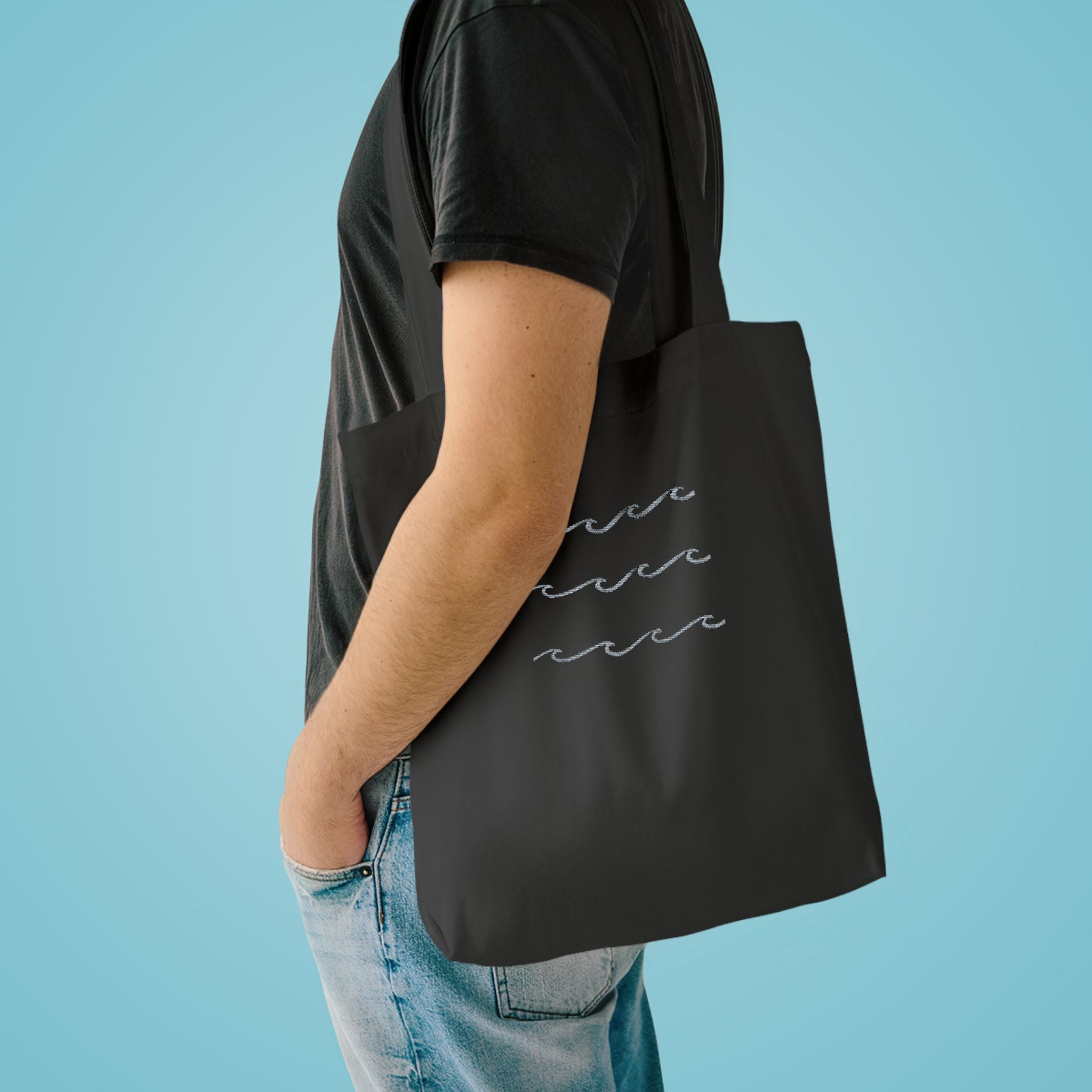Embroidered Wave Pattern Tote Bag