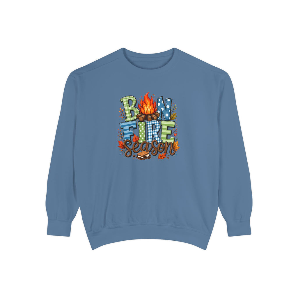Bonfire Season Pullover with Hand-Drawn Flame Graphic