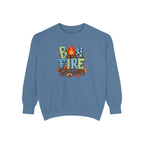 Bonfire Season Pullover with Hand-Drawn Flame Graphic