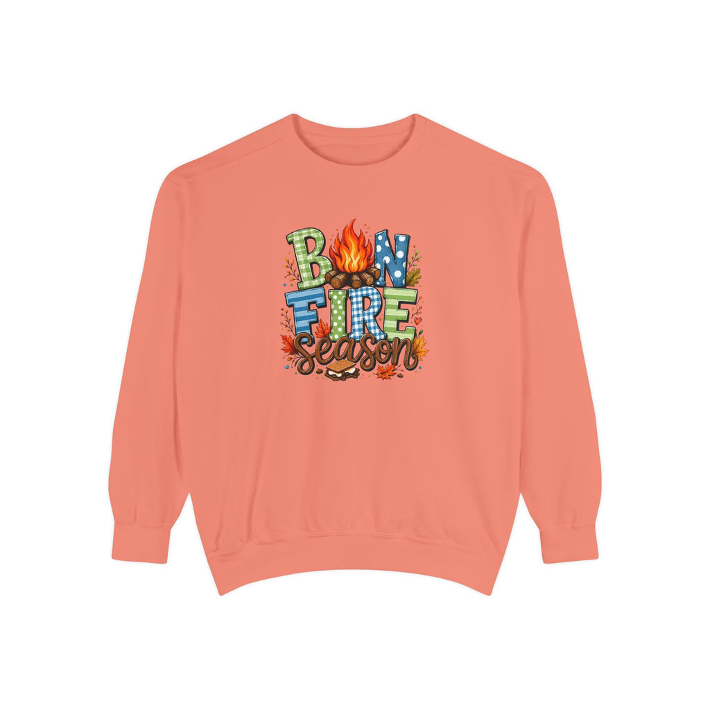 Bonfire Season Pullover with Hand-Drawn Flame Graphic