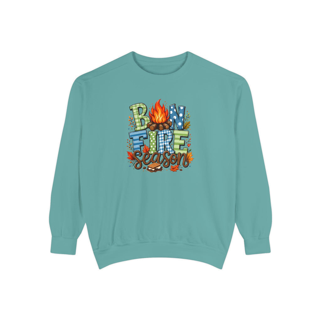 Bonfire Season Pullover with Hand-Drawn Flame Graphic