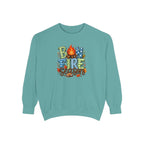 Bonfire Season Pullover with Hand-Drawn Flame Graphic